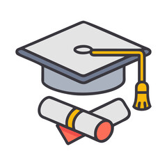 Graduation cap and diploma illustration, symbolizing academic achievement and success, representing education and future opportunities in a colorful and engaging design