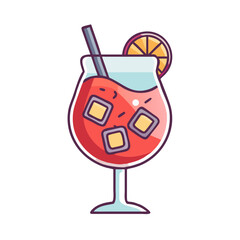 Colorful cocktail illustration featuring a refreshing drink with ice cubes, a straw, and a slice of citrus, perfect for summer-themed designs and beverage promotions