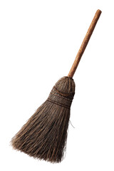 Wooden-handled broom, dark brown bristles