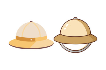 Two safari helmets in a simple cartoon style illustration