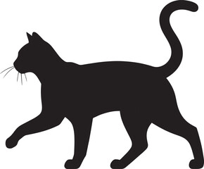 Silhouette of a black cat walking gracefully with its tail curved elegantly upwards