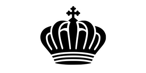 a black and white silhouette of a crown with a cross on topblack, cross, crown, flat, icon, illustration, logo, profile, symbol 