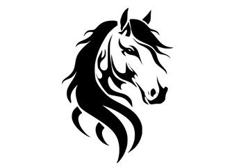a stylized horse head with flowing maneblack, head, horse, illustration, image, logo, mane, profile 