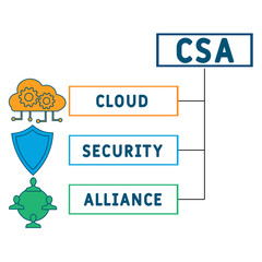 CSA - Cloud Security Alliance acronym. business concept background. vector illustration concept with keywords and icons. lettering illustration with icons for web banner, flyer, landing