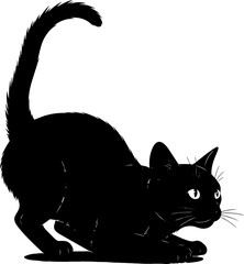 Mysterious black cat silhouette playfully pouncing with bright eyes on a clean canvas