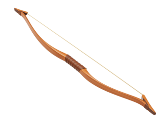 Isolated wooden archery bow with string; hunting and sporting weapon for target practice