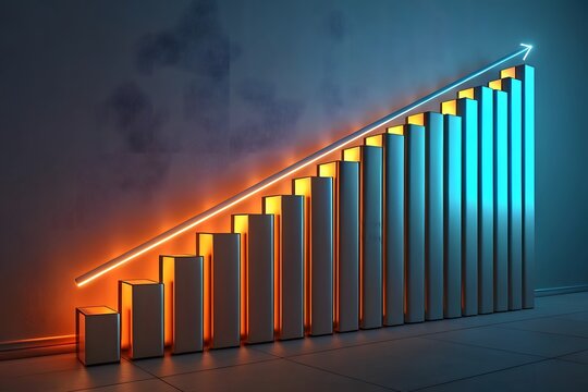 Glowing Bar Chart Graph Showing Upward Trend growth