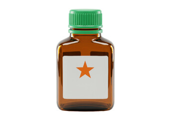 Isolated brown bottle with star label for medicine or cosmetics product, pharmacy supply