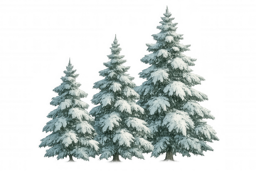 Snow covered pine trees showing winter season and christmas holiday on transparent background isolation
