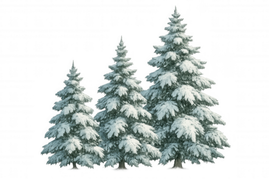 Snow covered pine trees showing winter season and christmas holiday on transparent background isolation - Powered by Adobe