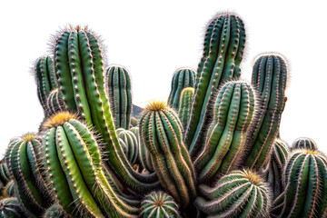 Prickly pear cactus growing in a sunny desert landscape with green spikes and dry plants