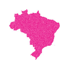 Pink map of Brazil isolated on transparent background, png vector, with grunge grainy effect
