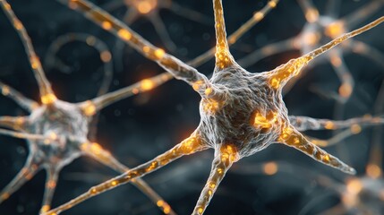 Intricate neuron network with glowing connections