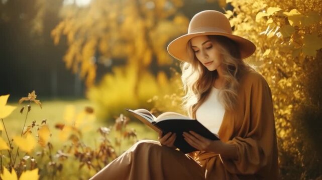 Peaceful fall day reading in the park