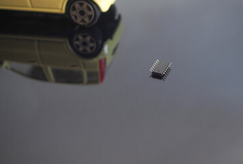Semiconductor chips in automotive industry. Electronic cars and microchips concept. 