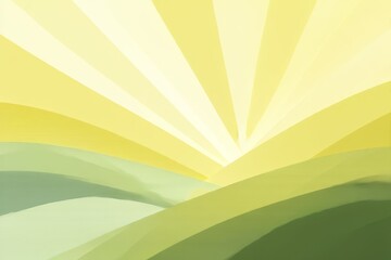 Obraz premium Gentle hills rise under a warm yellow sky, with soft rays of sunlight creating a peaceful atmosphere