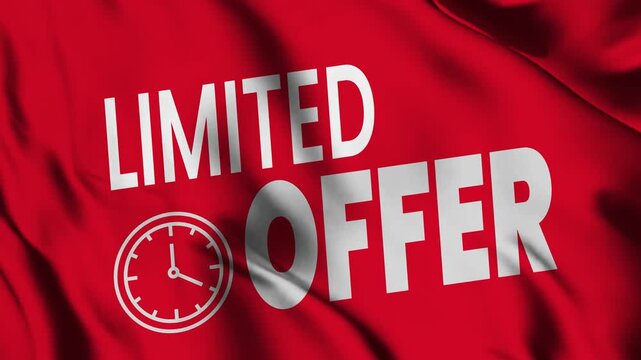 Limited Offer Promotional Banner on a Waving Red Flag, a 3D Illustration with a Clock Icon to Create Urgency, a Special Deal for Marketing, Retail Sales, and Advertising Campaigns.