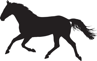 Running horse silhouette, a dynamic black and white vector illustration