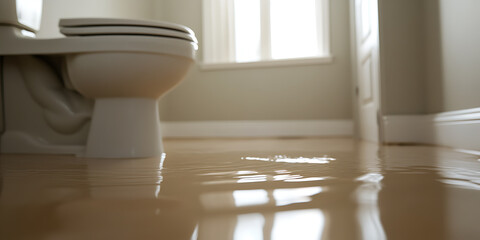 Bathroom disaster: toilet overflow causes significant flooding, highlighting plumbing issues and potential water damage within the home.