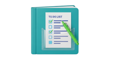 Isolated To Do List in Holder with Pen for Office Work, Productivity and Organization