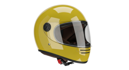 Isolated yellow full-face motorcycle helmet with visor for head protection, traffic safety