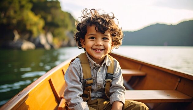 Kleiner Junge in einem Boot