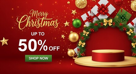Merry christmas sale up to 50 off with festive decorations and gifts