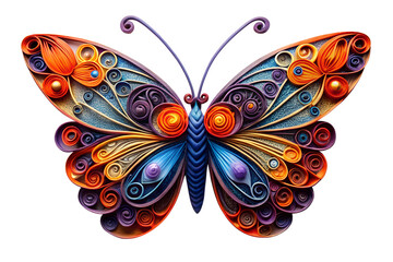 Colorful vintage butterfly vector illustration with delicate wings flying against a white background