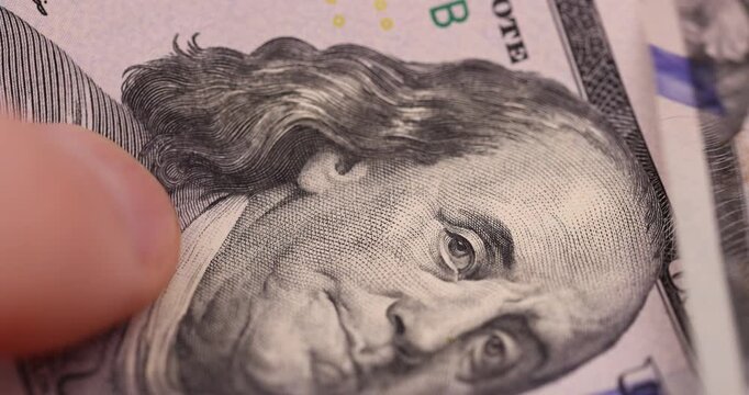 the president on one hundred American dollars, banknotes of genuine American dollars with a face value of one hundred , side obverse close-up