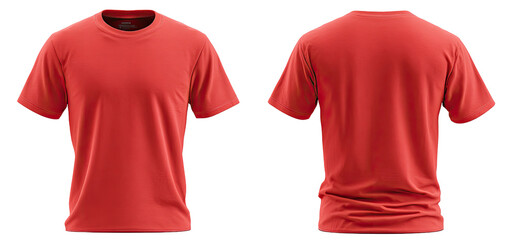 Red short-sleeved crew neck t-shirt, front and back views