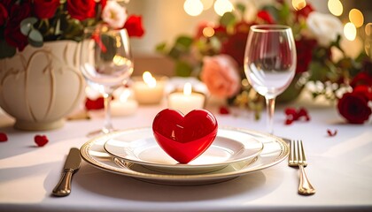 Romantic dinner setting with heart