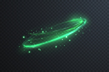 Luminous green light circle with radiant particles and vortex swirl. Abstract neon effect for sci-fi, cosmic, or digital interface design projects. © Максим Славов