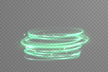 Green neon glowing circle with smooth motion line trail. Abstract luminous vortex ring ideal for sci-fi, technology, and energy design illustration.