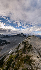 Majestic Mountain Ridge Above Snowy Valleys in British Columbia, Canada — Alpine Summit Panorama