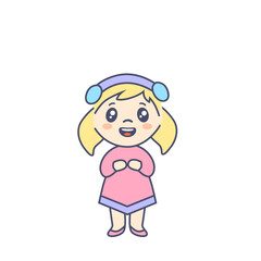 Adorable cartoon child in pastel colors, perfect for summer-themed designs, cards, or invitations.
