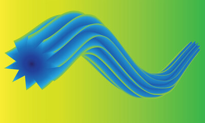 Abstract blue wave form on gradient yellow green background