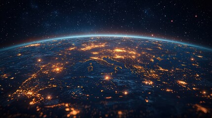 Obraz premium Earth at night, city lights, global connectivity, space background, website banner