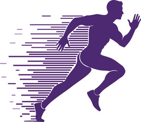 A dynamic silhouette of a runner in motion with speed lines