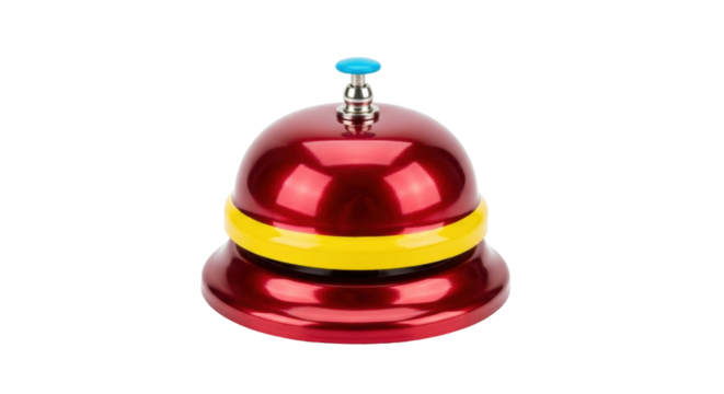 Isolated service bell with yellow accent, on a simple surface, is ready to be rung
