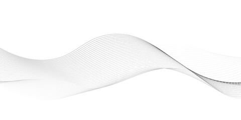 Fototapeta premium Abstract wavy white and grey curved lines on transparent background. Frequency sound wave lines and technology background, Design for brochure, flyer, banner, template, business wave lines background.