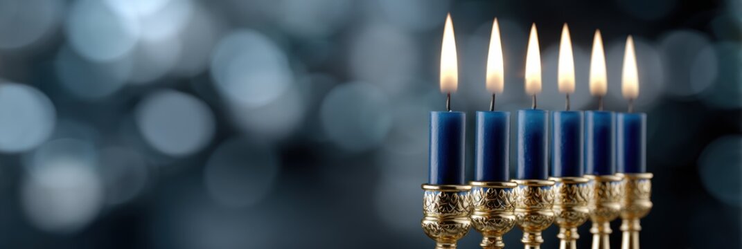 religious website design, hanukkah website header for jewish religious organization showcasing traditional menorah silhouettes, hebrew typography, and dignified color palette includes clean - Powered by Adobe