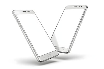 Two Silver Smartphones with Blank White Screens mobile phone