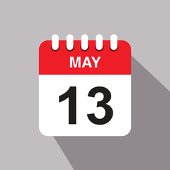 Fototapeta premium 13 may calendar date icon. vector illustration with shadow design
