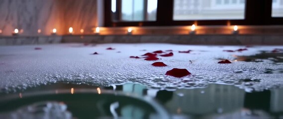Romantic Jacuzzi Scene with Rose Petals and Candles, perfect for Spa and Wellness promotion
