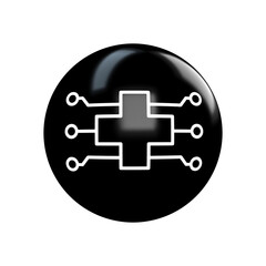 Health white icon on black glossy button