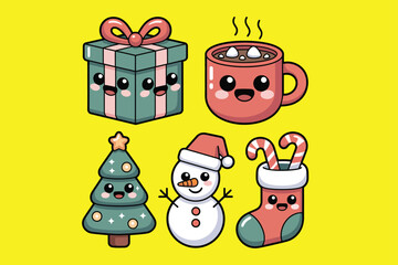 set of christmas icons cartoon,  Christmas Design Element Vector Illustration