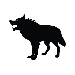 Black Silhouette of a Howling Wolf with Sharp Teeth and Fur, wolf growling silhouette vector illustration