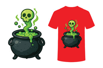 funny cartoon zombie, spooky Halloween T-shirt design neon ghost, vector illustration 