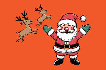 santa claus and reindeer, Holiday Icon , Merry Christmas card with santa claus illustartion