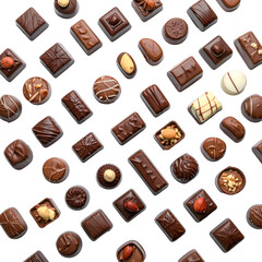 Obraz premium Overhead shot of many assorted chocolates arranged in an almost diagonal pattern